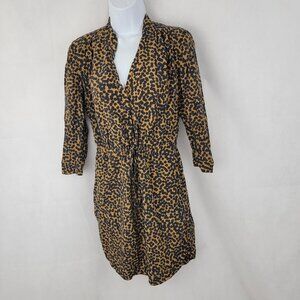 DIANE VON FURSTENBERG Womens 4 Dress Shift Brown Black Dots Animal Button 3/4